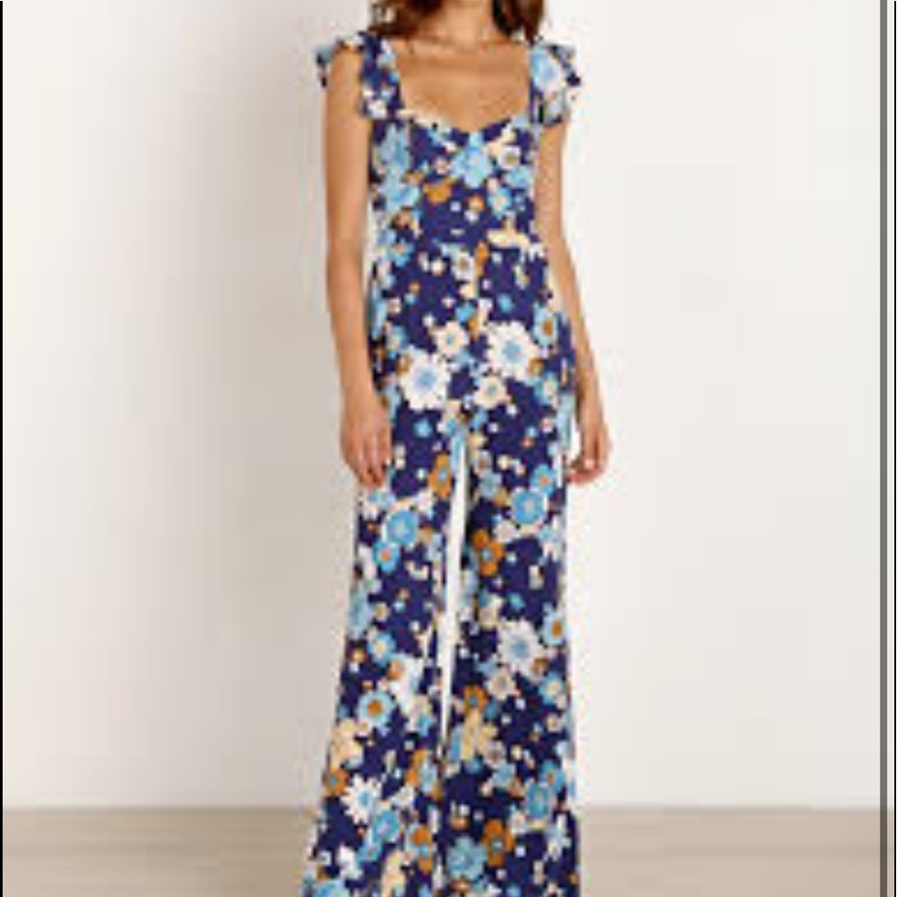 For Love And Lemons Magnolia 60s 70s Floral Ruffle Jumpsuit Flower Power M - Picture 2 of 7